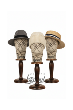 Bayan ahşap standlı kumaş kaplı kafa mankeni