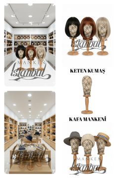 Bayan ahşap standlı kumaş kaplı kafa mankeni