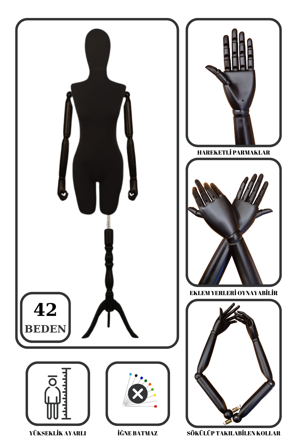 Pantolon Giyebilen Ahşap Kollu Terzi Mankeni Vitrin Mankeni 42 beden