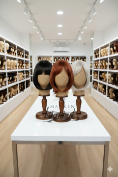 Bayan ahşap standlı kumaş kaplı kafa mankeni