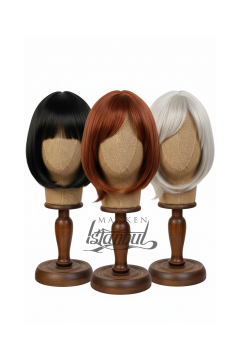 Bayan ahşap standlı kumaş kaplı kafa mankeni