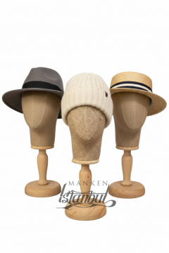 Bayan ahşap standlı kumaş kaplı kafa mankeni