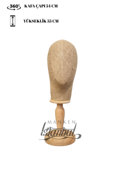 Bayan ahşap standlı kumaş kaplı kafa mankeni
