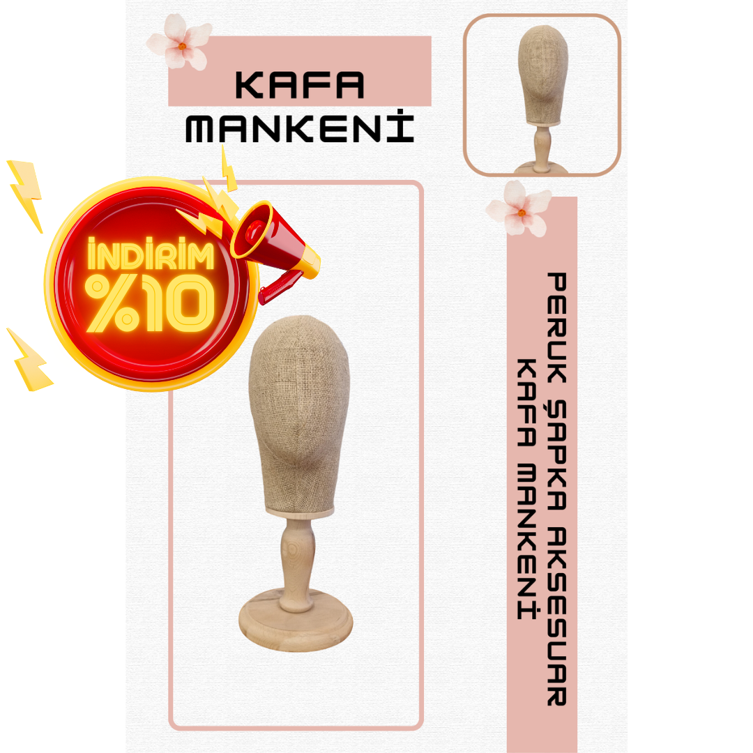 Bayan ahşap standlı kumaş kaplı kafa mankeni