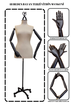 Delüks Büyük Beden (XL-XXL) Ahşap Kol Terzi Mankeni Vitrin Mankeni 48 beden