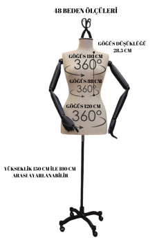 Delüks Büyük Beden (XL-XXL) Ahşap Kol Terzi Mankeni Vitrin Mankeni 48 beden