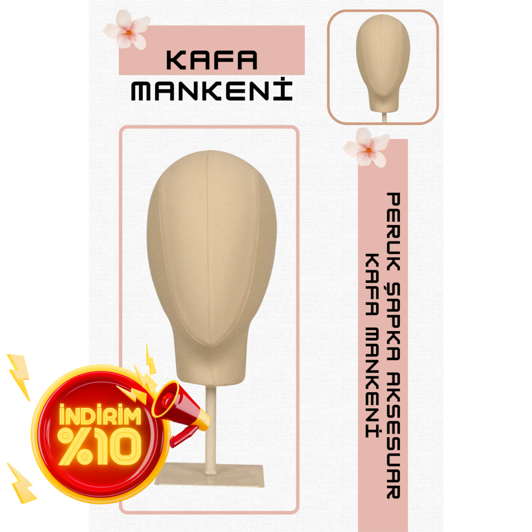 Bayan metal standlı kumaş kaplı kafa mankeni