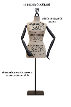 Delüks Büyük Beden (XL-XXL) Ahşap Kol Terzi Mankeni Vitrin Mankeni 48 beden