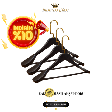 Business Class 5 Adet 44 Cm Masif Siyah Ahşap Palto Ceket askısı
