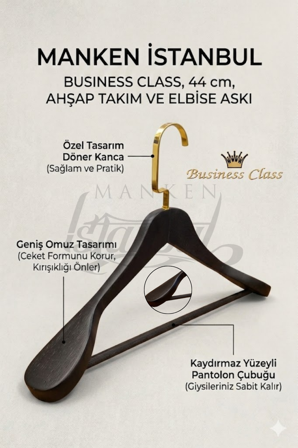 Business Class 10 Adet 44 Cm Masif Siyah Ahşap Palto Ceket askısı
