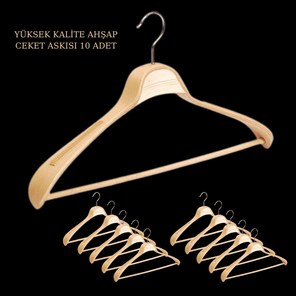44 cm A Kalite 10 Adet Ahşap Askı Elbise Askısı Kıyafet Askısı