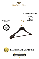 Business Class 5 Adet 44 Cm Masif Siyah Ahşap Palto Ceket askısı 3 ADET