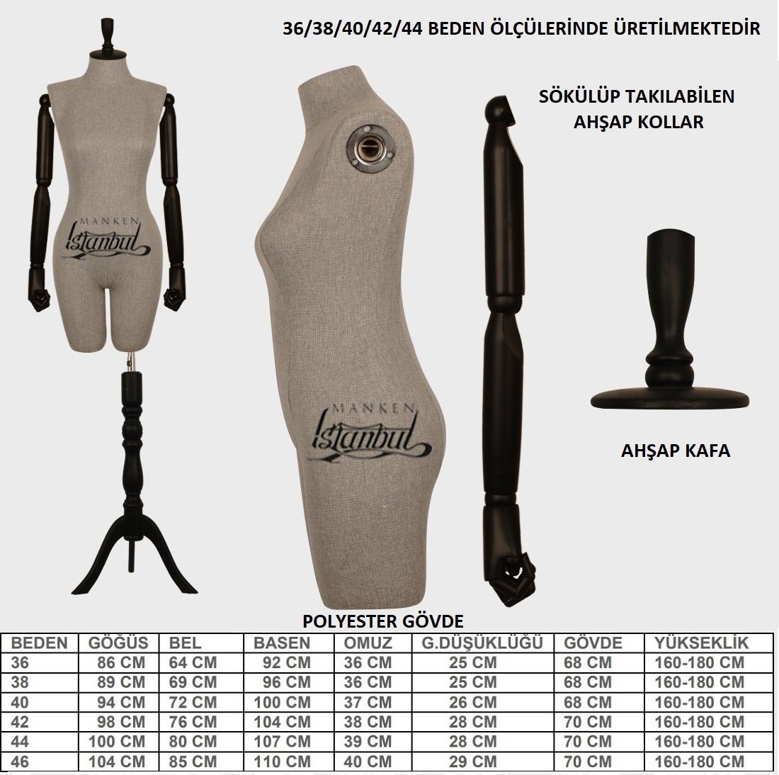 Keten Kumaş Pantolon giyebilen Ahşap Kol Terzi Mankeni Vitrin Mankeni