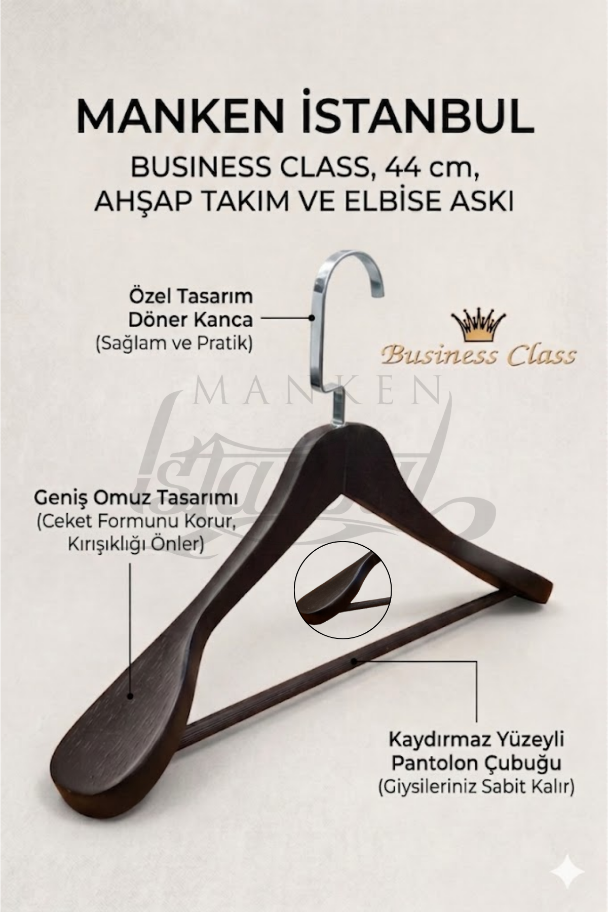 Business Class 10 Adet 44 Cm Masif Siyah Ahşap Palto Ceket askısı