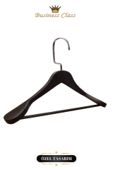 Business Class 5 Adet 44 Cm Masif Siyah Ahşap Palto Ceket askısı