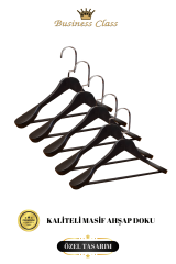 Business Class 5 Adet 44 Cm Masif Siyah Ahşap Palto Ceket askısı 5 ADET