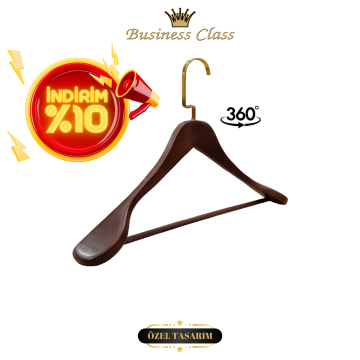 Business Class 5 Adet 44 Cm Masif Siyah Ahşap Palto Ceket askısı
