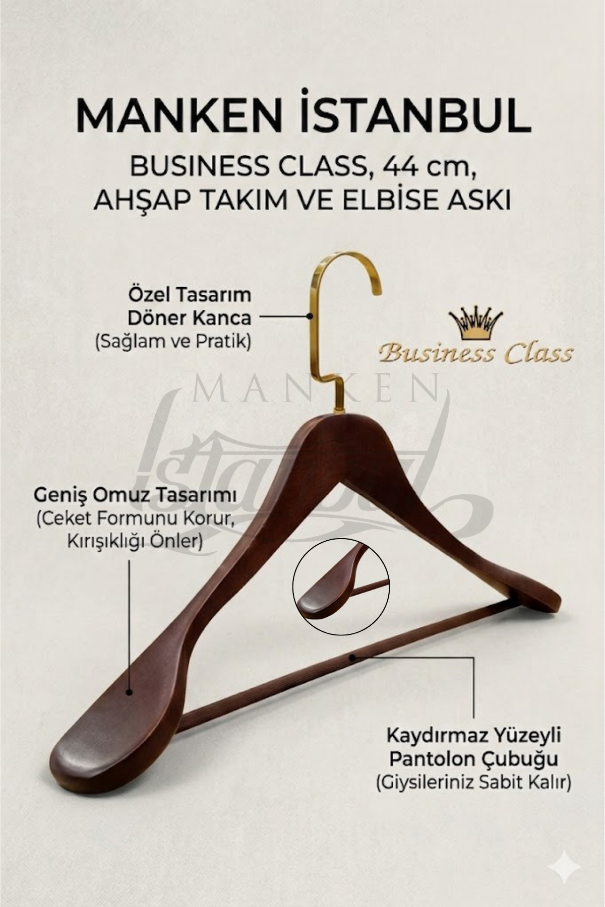 Business Class 10 Adet 44 Cm Masif  Ahşap Palto Ceket askısı