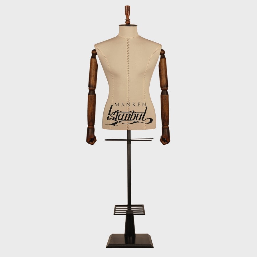 Erkek ahşap kollu deri kumaş terzi mankeni