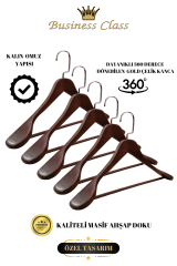 Business Class 5 Adet 44 Cm Masif  Ahşap Palto Ceket askısı