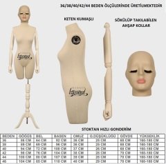 Pantolon Giyebilen Ahşap Kollu Özel Kafa Terzi Mankeni Vitrin Mankeni