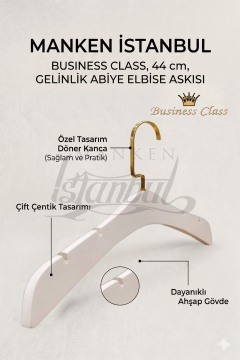 10 Adet Business Class 44 Cm Beyaz Ahşap Gold Kanca Gelinlik Abiye Askısı