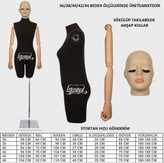 Pantolon Giyebilen Ahşap Kollu Özel Kafa Terzi Mankeni Vitrin Mankeni