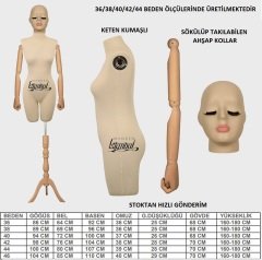 Pantolon Giyebilen Ahşap Kollu Özel Kafa Terzi Mankeni Vitrin Mankeni