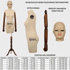 Pantolon Giyebilen Ahşap Kollu Özel Kafa Terzi Mankeni Vitrin Mankeni