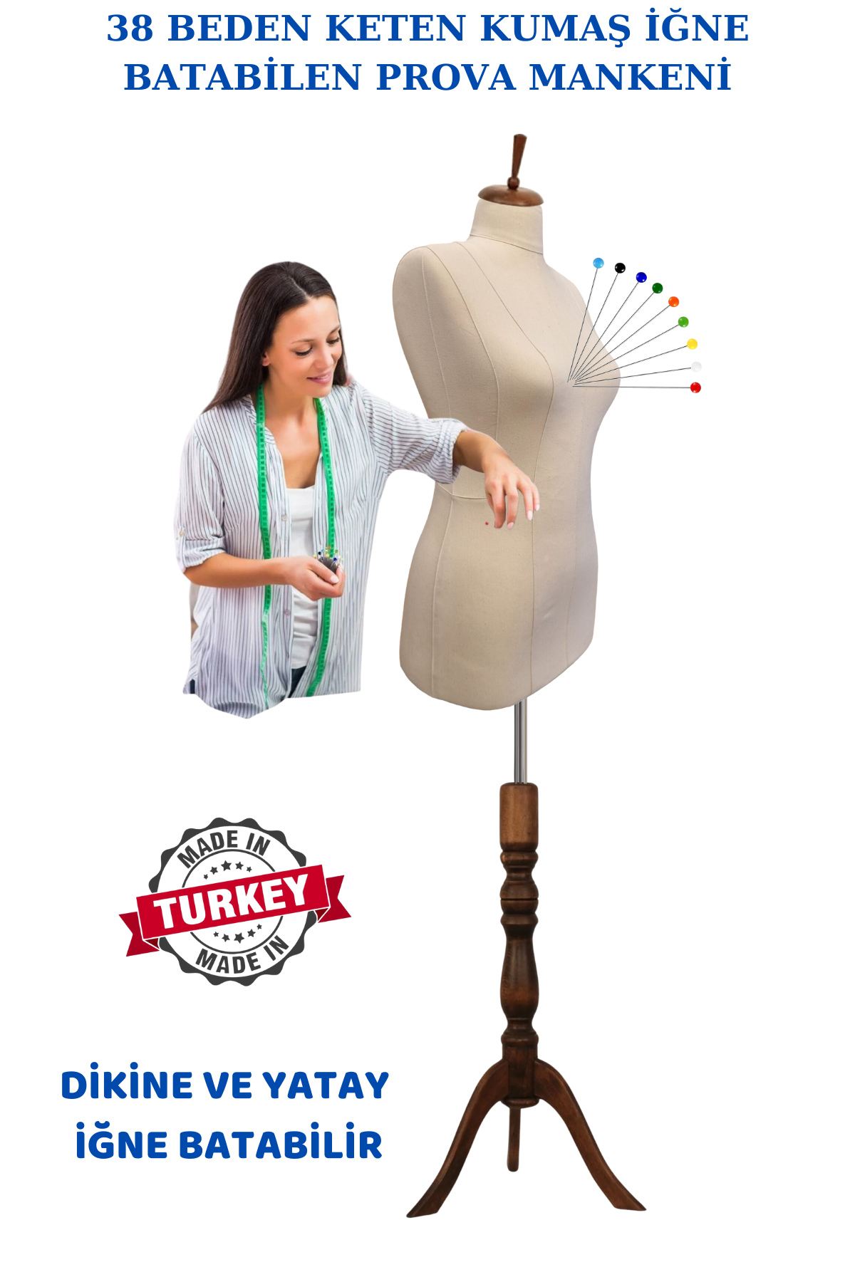 Yüksek Kalite Süngerli İğne Batabilen Keten Kumaş Terzi Prova Mankeni 38 beden