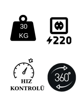 60 Cm Çap 30 Kg Kapasite Hız Ayarlı Kumandalı Döner Platform