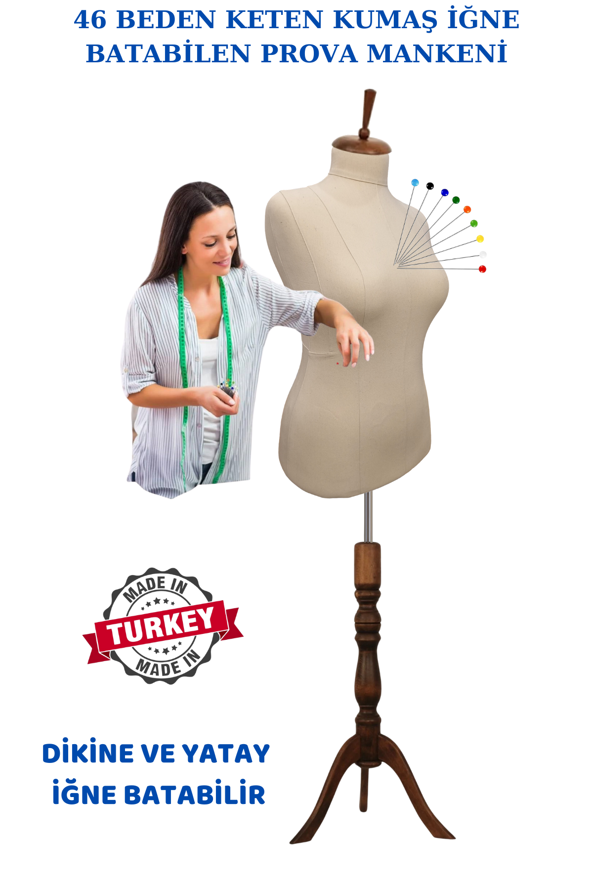 Yüksek Kalite Süngerli İğne Batabilen Keten Kumaş Terzi Prova Mankeni 46 beden