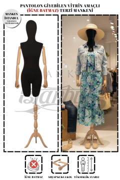 Pantolon Giyebilen Ahşap Kollu Terzi Mankeni Vitrin Mankeni