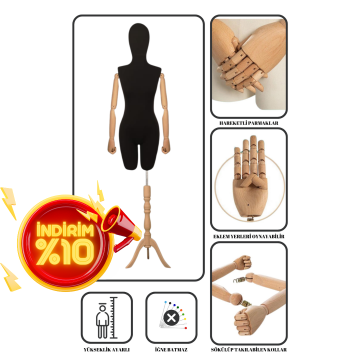 Pantolon Giyebilen Ahşap Kollu Terzi Mankeni Vitrin Mankeni