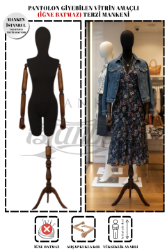 Pantolon Giyebilen Ahşap Kollu Terzi Mankeni Vitrin Mankeni