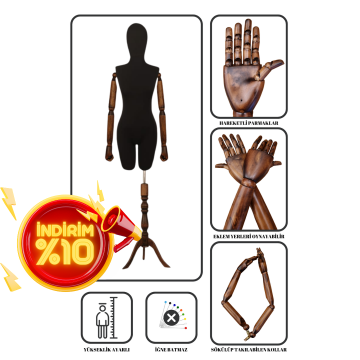 Pantolon Giyebilen Ahşap Kollu Terzi Mankeni Vitrin Mankeni