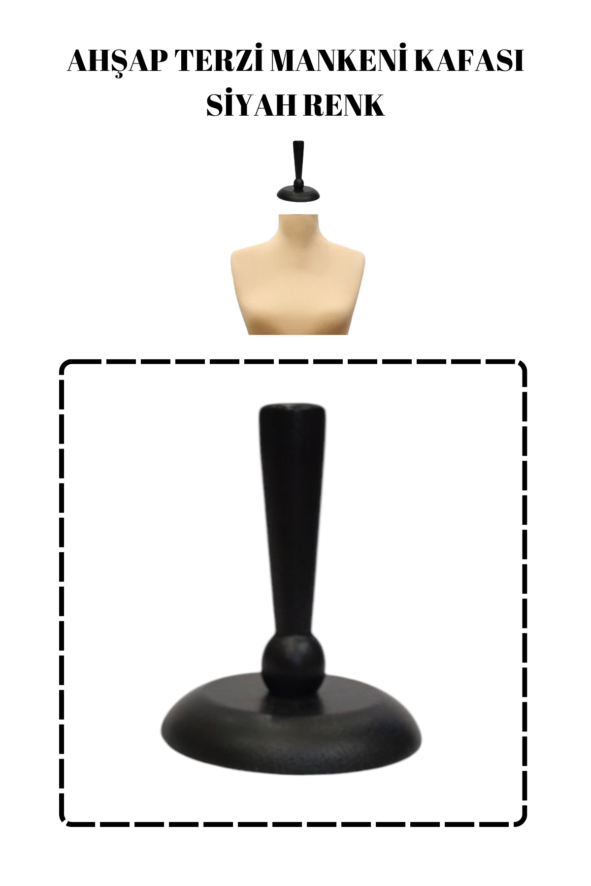 Terzi Mankeni Siyah Ahşap Kafa Siyah Terzi Mankeni Şapkası