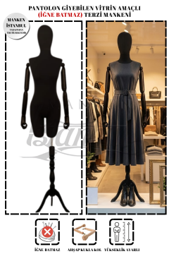 Pantolon Giyebilen Ahşap Kollu Terzi Mankeni Vitrin Mankeni