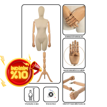 Pantolon Giyebilen Ahşap Kollu Terzi Mankeni Vitrin Mankeni