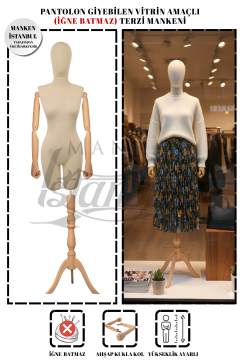Pantolon Giyebilen Ahşap Kollu Terzi Mankeni Vitrin Mankeni
