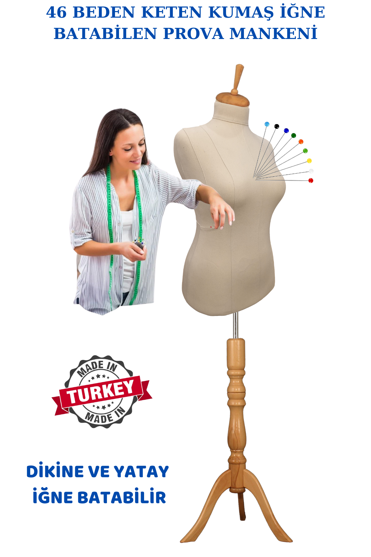 Yüksek Kalite Süngerli İğne Batabilen Keten Kumaş Terzi Prova Mankeni 46 beden