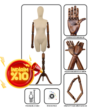 Pantolon Giyebilen Ahşap Kollu Terzi Mankeni Vitrin Mankeni