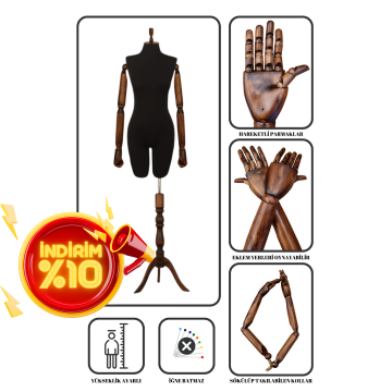 Pantolon Giyebilen Ahşap Kollu Terzi Mankeni Vitrin Mankeni