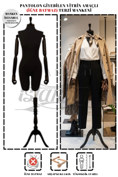 Pantolon Giyebilen Ahşap Kollu Terzi Mankeni Vitrin Mankeni