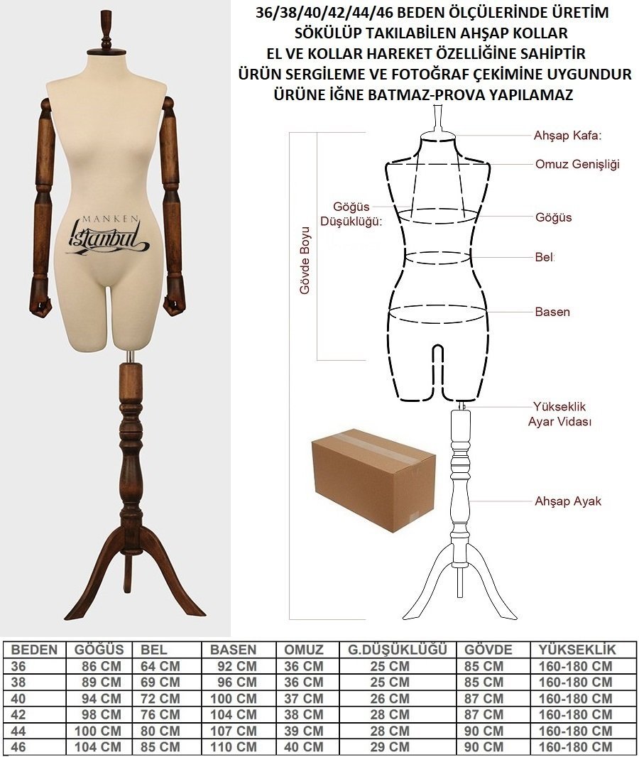 Ahşap Kukla Kollu Bayan Terzi Mankeni Kiralama 36 beden - 3 gün - Adresimizden