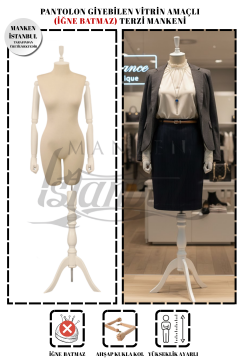 Pantolon Giyebilen Ahşap Kollu Terzi Mankeni Vitrin Mankeni