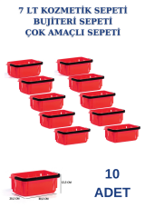 7 Litre Kozmetik Sepeti Bijuteri Sepeti Kırtasiye Sepeti Hırdavat Sepeti KIRMIZI - 10 ADET