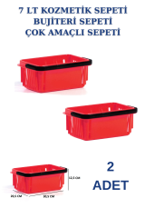 7 Litre Kozmetik Sepeti Bijuteri Sepeti Kırtasiye Sepeti Hırdavat Sepeti KIRMIZI - 2 ADET