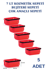 7 Litre 10 Adet Kozmetik Sepeti Bujiteri Sepeti Kırtasiye Sepeti KIRMIZI - 5 ADET