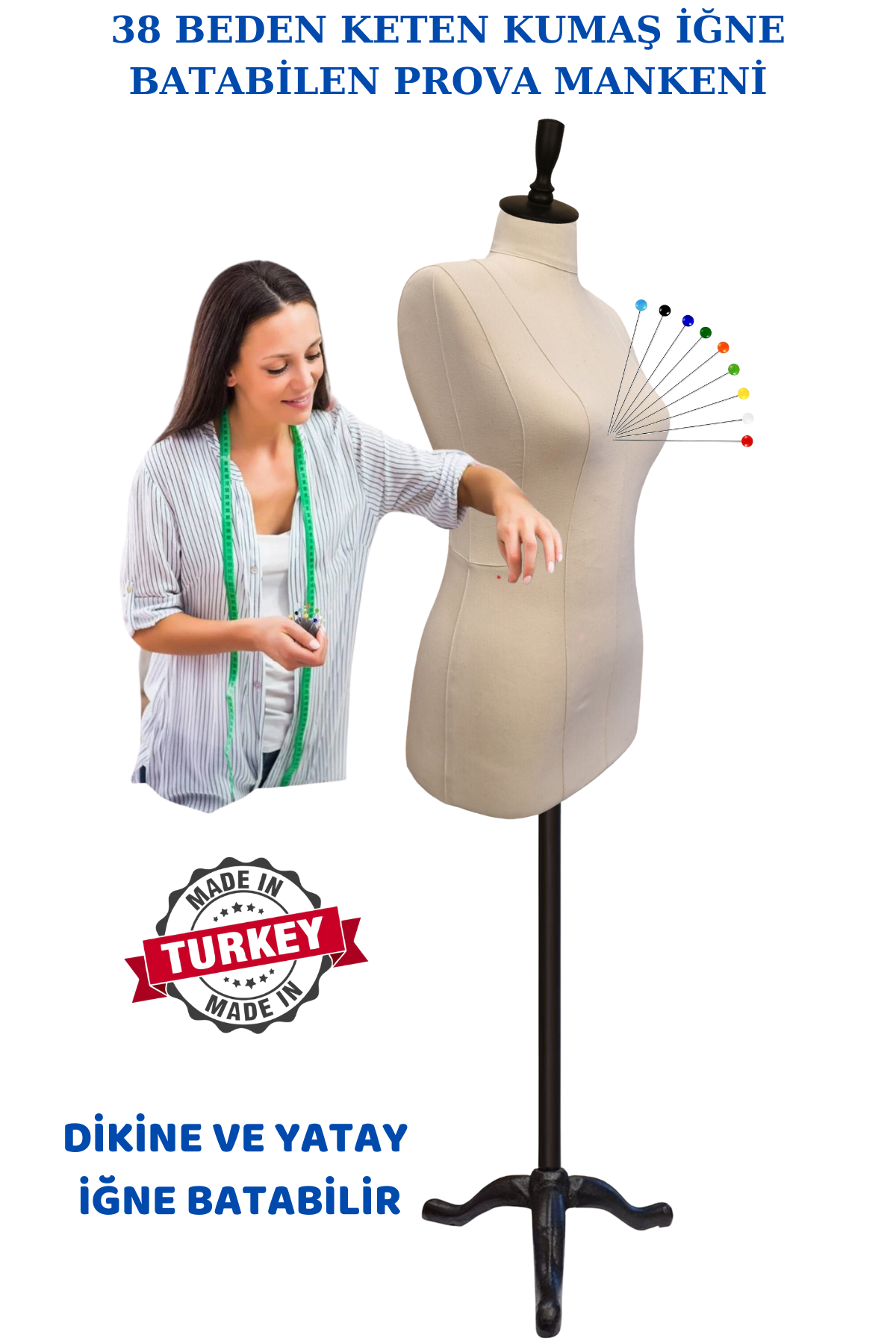 Yüksek Kalite Süngerli İğne Batabilen Keten Kumaş Terzi Prova Mankeni 38 beden